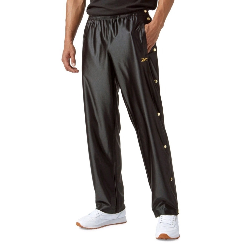 Reebok Men's Dazzle Tear Away Basketball Gold Tone Snap Pants Black Size XL NWT